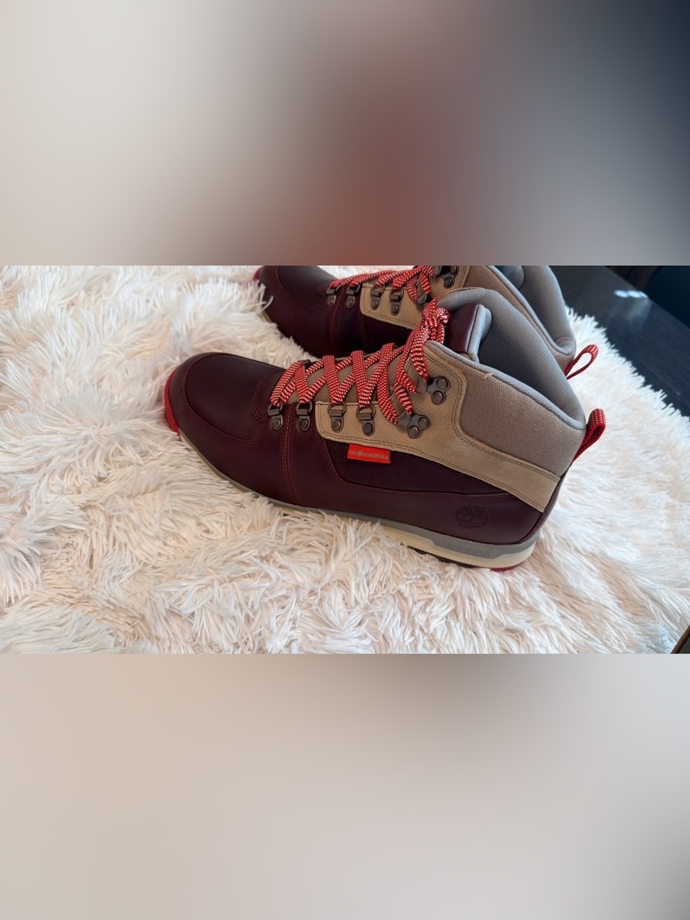 Timberland Men's Burgundy and Tan Trail Boots with Red Laces